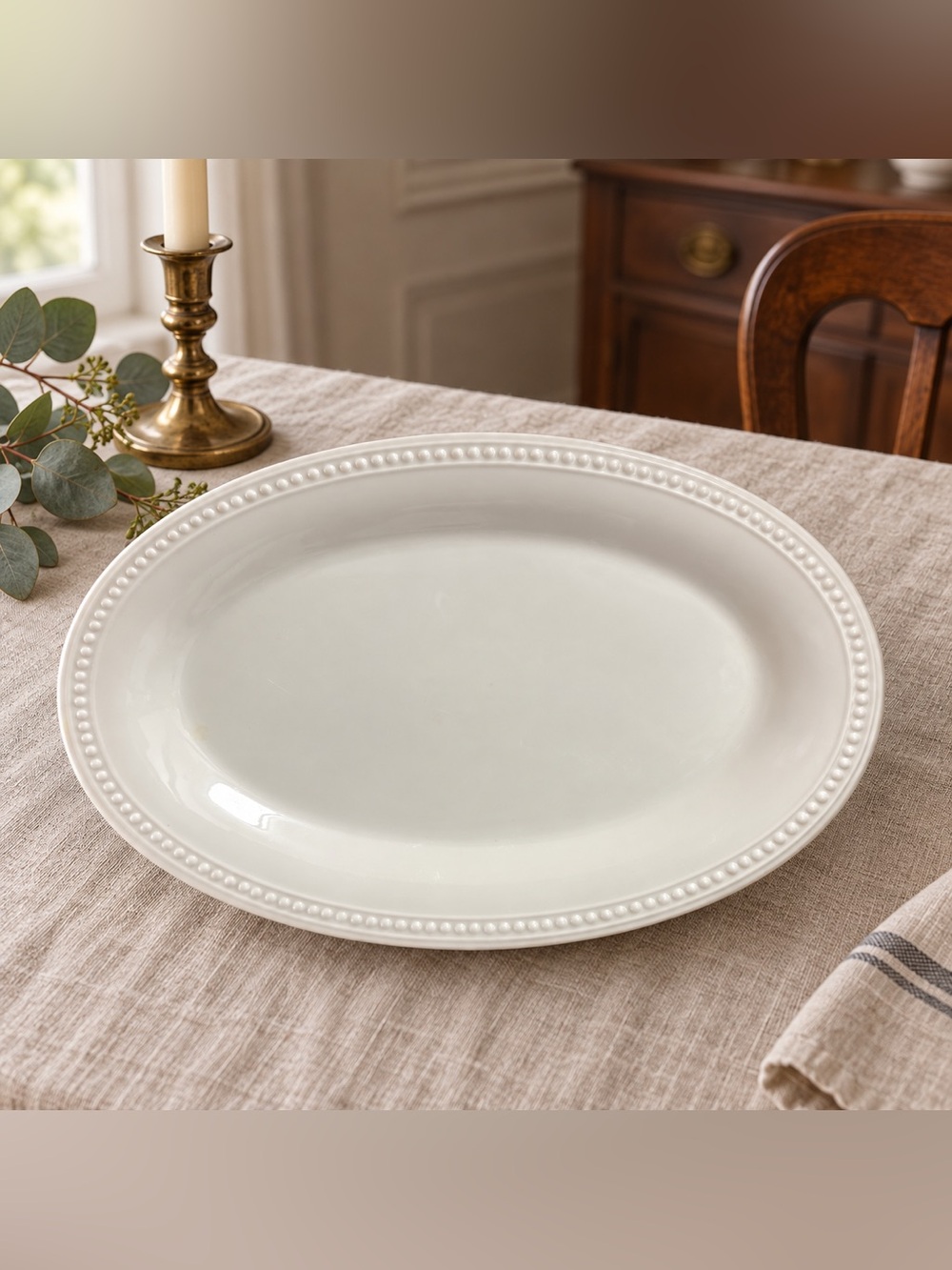 Everyday White® Beaded Serving Bowl and Platter Set